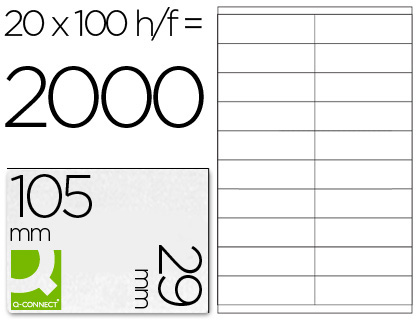 CJ100 hojas A4 2000 etiquetas adhesivas Q-Connect 105x29mm.  ILC